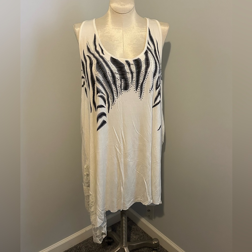 Lane Bryant A-Symmetrical Lace/Animal Print Top Size 26/28